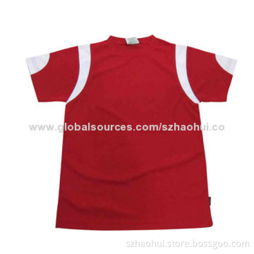 Men's round neck short sleeve t-shirt for soccer sports, made of heavy polyester, custom service